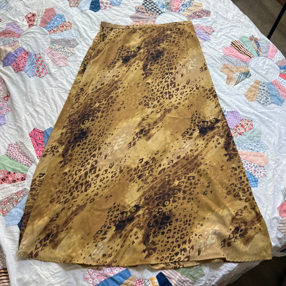 Emma James Liz Claiborne Y2K Leopard Print Maxi Skirt Tan Size 12 A-Line Vintage